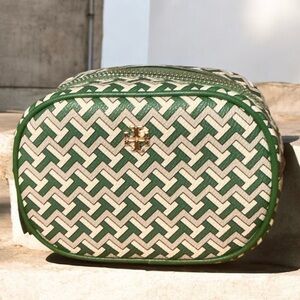 Tory Burch Green and Cream Cosmetic Bag